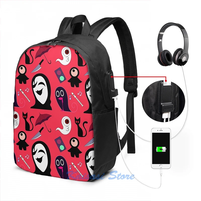 Funny Graphic print Yume Nikki Pattern USB Charge Backpack men School bags Women bag Travel laptop bag