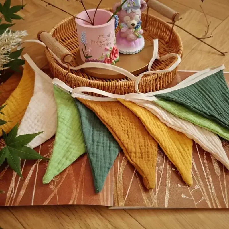 Pennant Banner Flags Nursery Bunting Banner Flags Washable Cotton Fabric Triangle Pennant Garlands for Living Room and Bedroom view 6