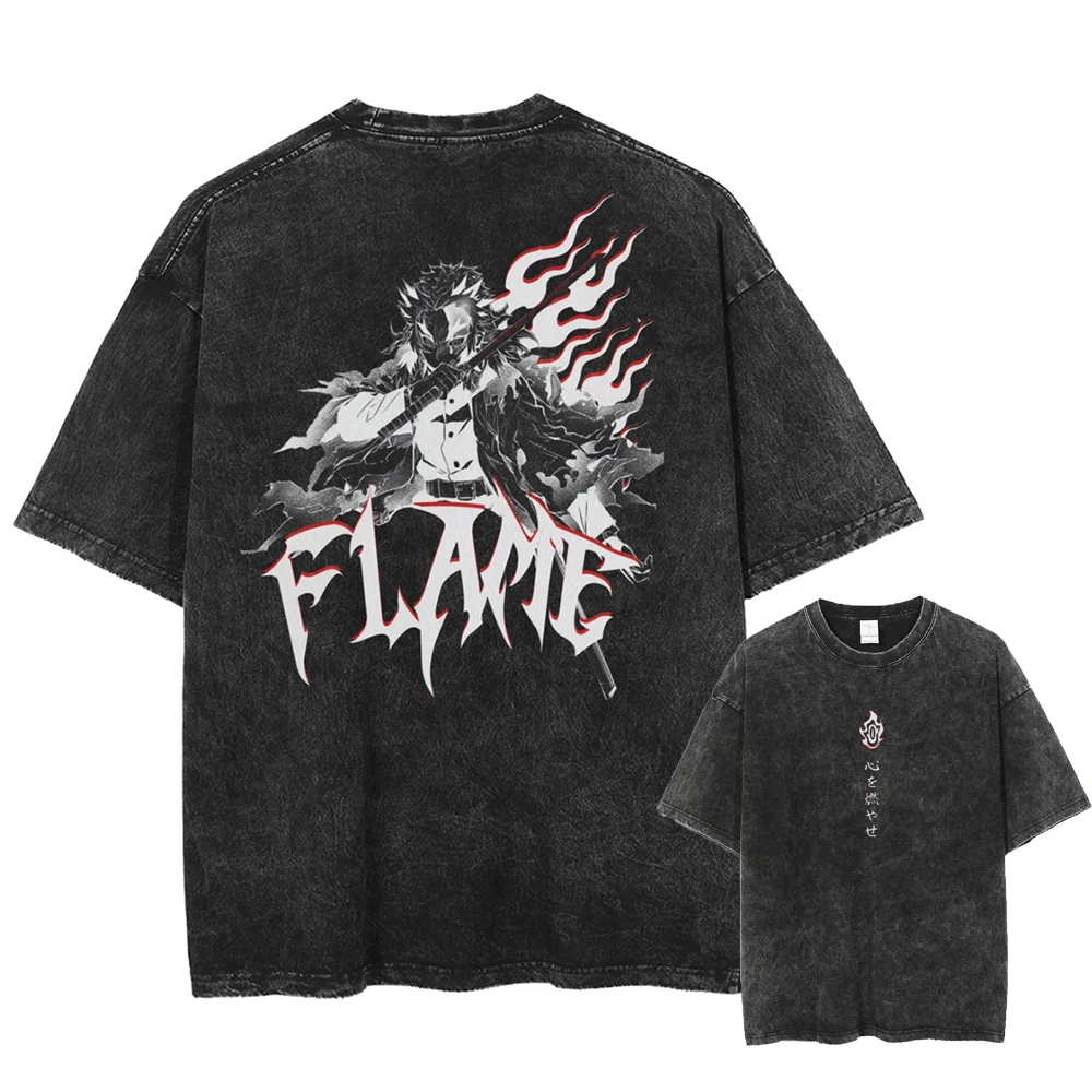 

Summer Demon Slayer Harajuku T Shirts Man Printed Vintage Washed Women's Oversized Short Sleeved Tees Streetwear Hip Hop Tops