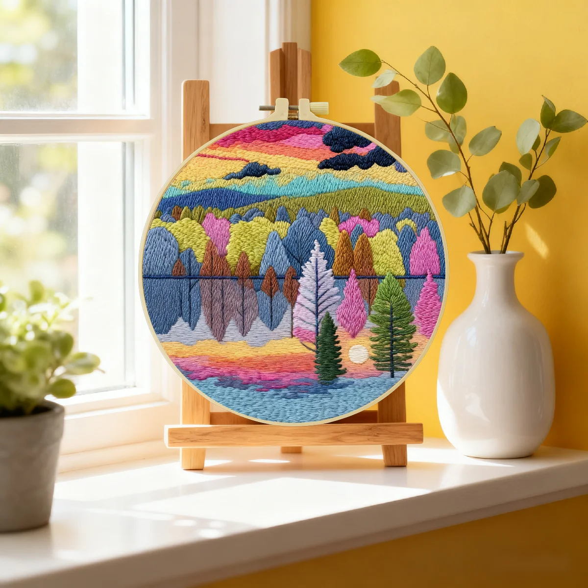 1 Stück 20X20CM/15X15CM 7,87/6,3 Zoll Stickerei-Starter-Kit mit Landschafts- und Bergmotiven, DIY-Kit, Stickerei-Set, Handarbeiten, Heimdekoration – Detail 1