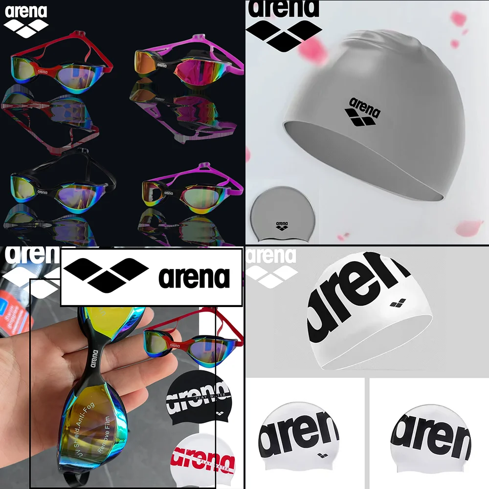 แว่นตาว่ายน้ํา Arena กันน้ําป้องกันหมอกเทคโนโลยีสีดํา HD แว่นตาว่ายน้ํามืออาชีพสําหรับผู้ชายและผู้หญิงชุดหมวกว่ายน้ํา