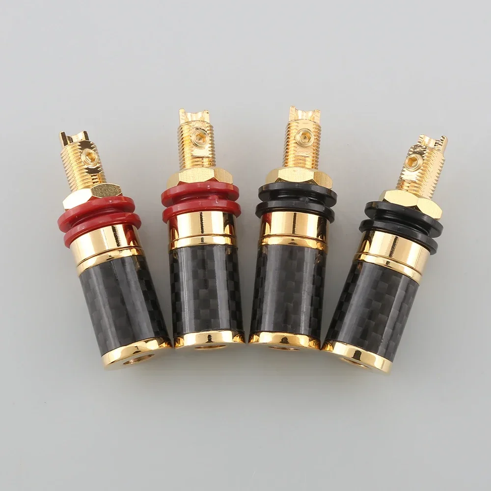 4 Stuks Koolstofvezel Binding Post Goud/Rhodium Vergulde Terminal Banaan Jack Connector Cf 45G/R Amp Banaan Stekker