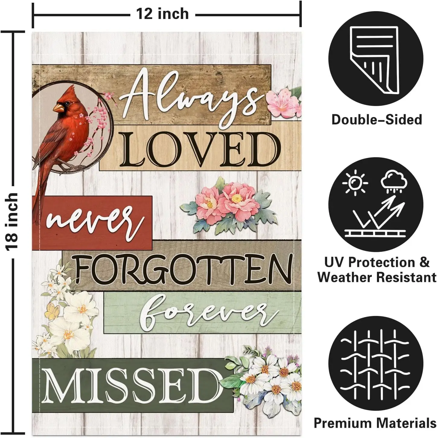 Garden Flag Always Loved Never Forgotten Forever Missed Spring Summer Autumn Flag Double Sided Home Decoration Polyester Ver yyi