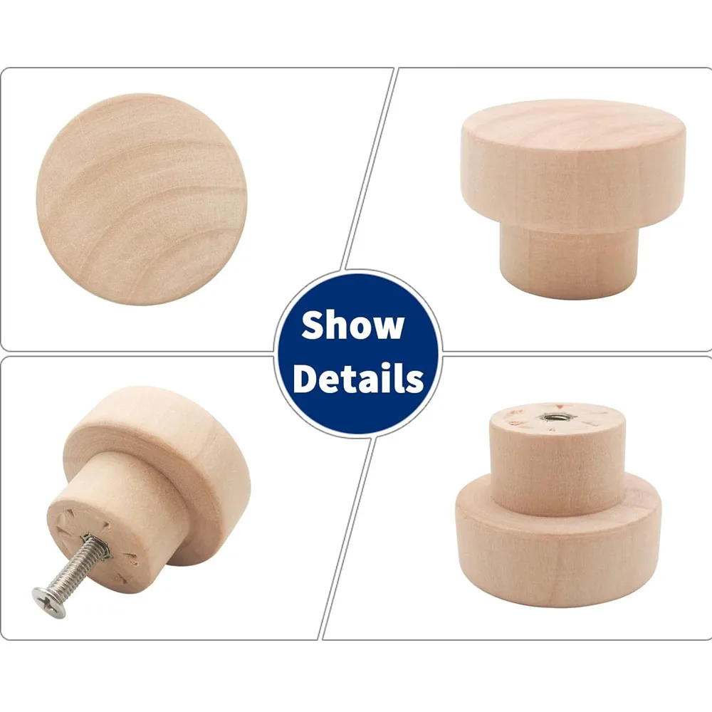 16PCS Wood Knobs Flat Top Round Cabinet Knobs 1.39