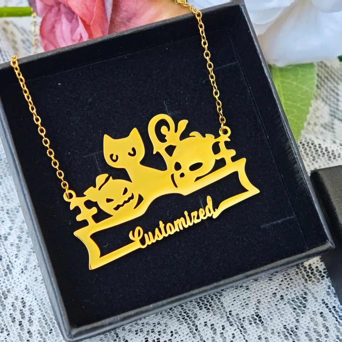 

Ожерелье с именем из нержавеющей стали по индивидуальному заказу, ожерелье с элементом ужасов, аксессуары на Хэллоуин, очаровательные женские ювелирные изделия, бесплатная подарочная коробка