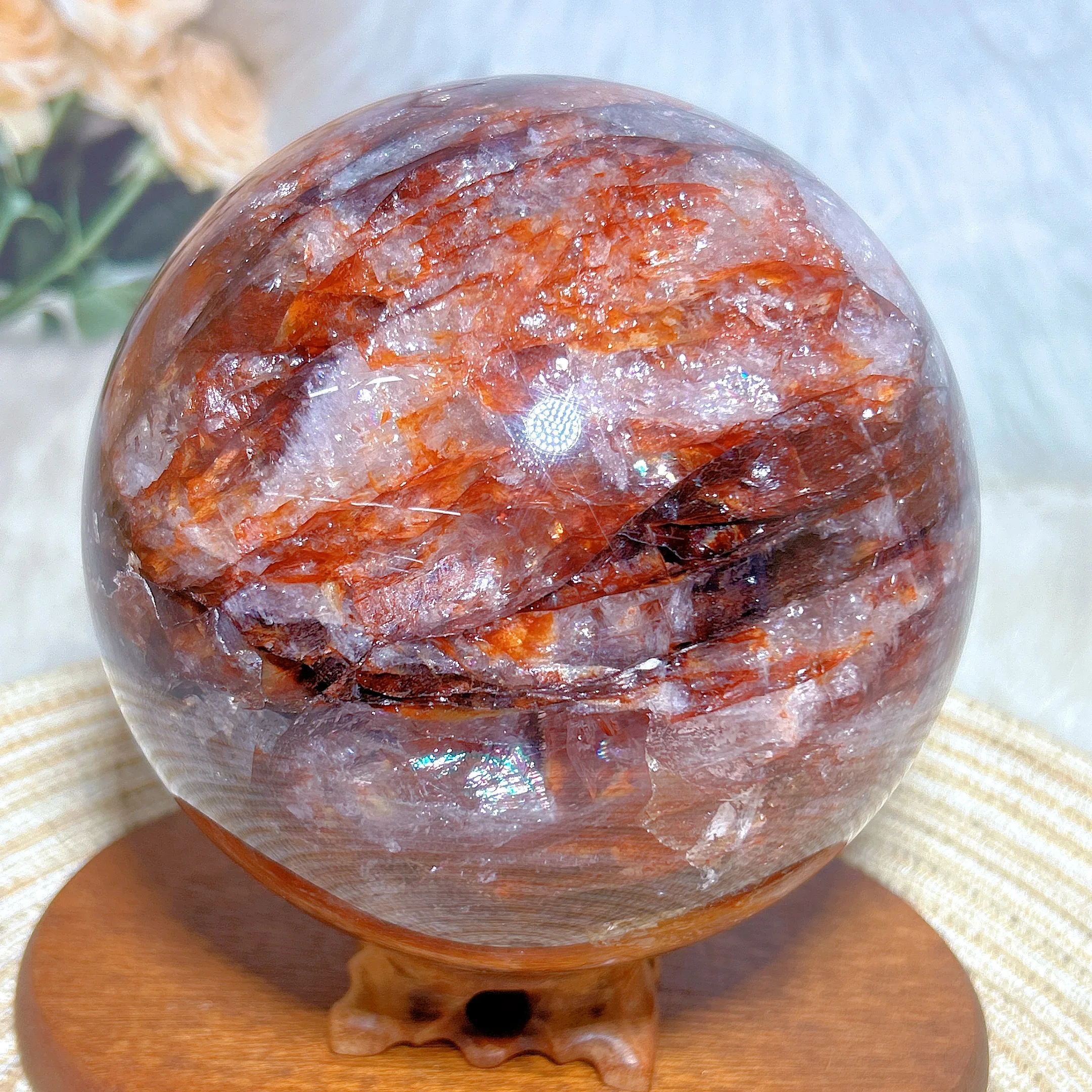 

Brazil Rainbow Fire Quartz Big Sphere Polished High Quality Natural Crystal Healing Gemstone Reiki Energy Home Decoration Gift