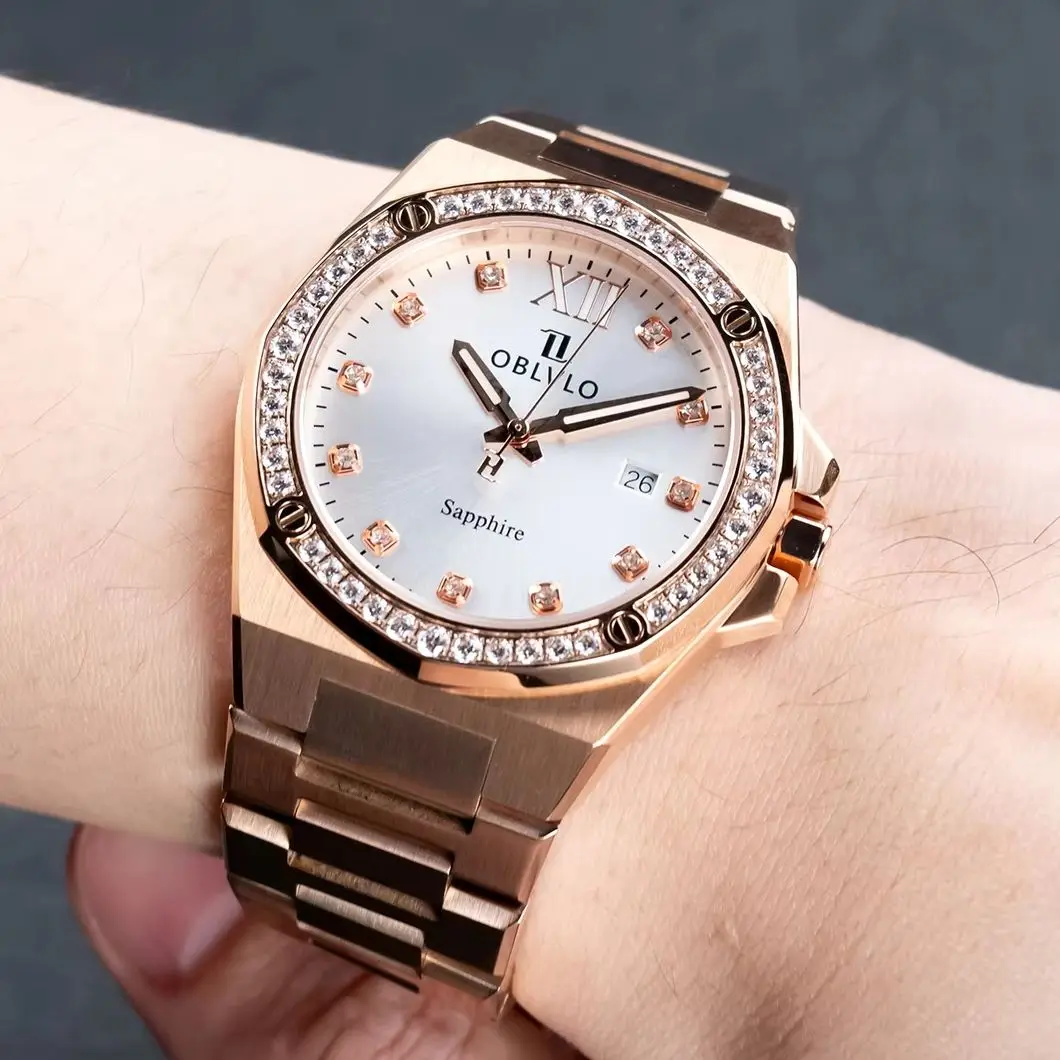 OBLVLO Men Quartz Watch Vintage Couple Ladies Women Wristwatch 50m Waterproof Sapphire Luminous Sapphire Mirror Ronda 505