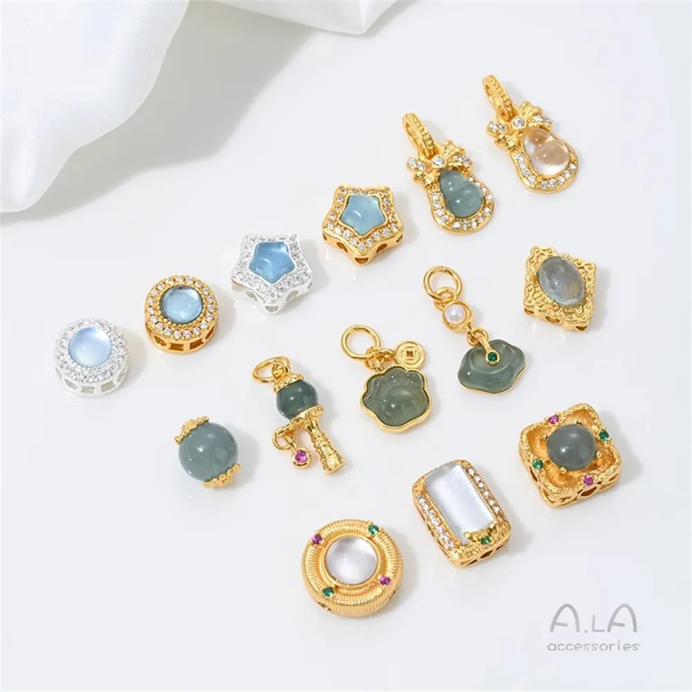 

G880 Diy Jewelry Accessory with Natural Crystal Aquamarine, Porous Beads, Jadeite Water Foam Jade, Ruyi Gourd Pendant