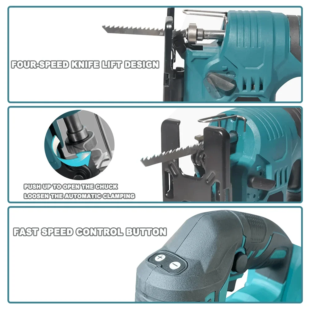 65MM Quick Blade Brushless Electric Jig Saw Cordless 4 Variable Speed Adjustable Woodworking Power Tool For Makita 18V Battery