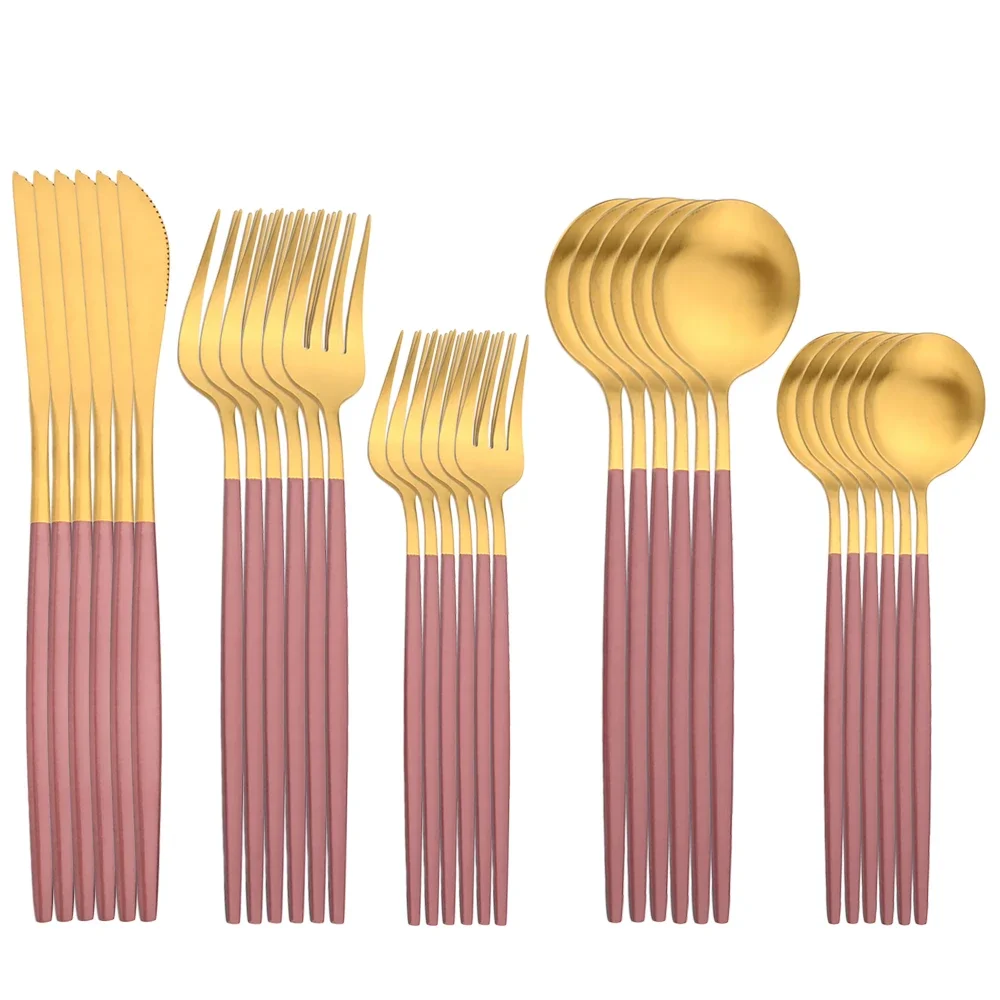 

30Pcs Gold Tablewar Set Stainless Steel Dinnerware Spoon Fork Knife Western Cutlery Cutleri Silverware Matte Flatware Supplies