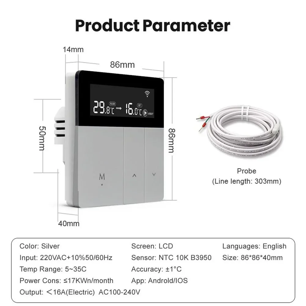 تطبيق Wifi Thermostat جهاز تحكم في مشعاع التدفئة تحت الأرضية وجهاز تحكم عن بعد من شاشة LCD لحماية الصقيع للهاتف 30