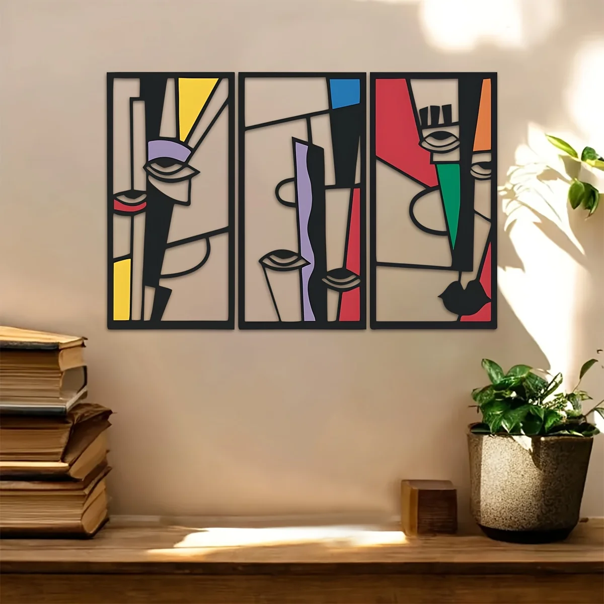 3 Pieces, Picasso Minimalist Metal Wall Sculpture, 40.01* 17.4cm , Home Terrace Balcony Decoration, Housewarming/Wedding/Independence Day/Christmas Decoration Gift