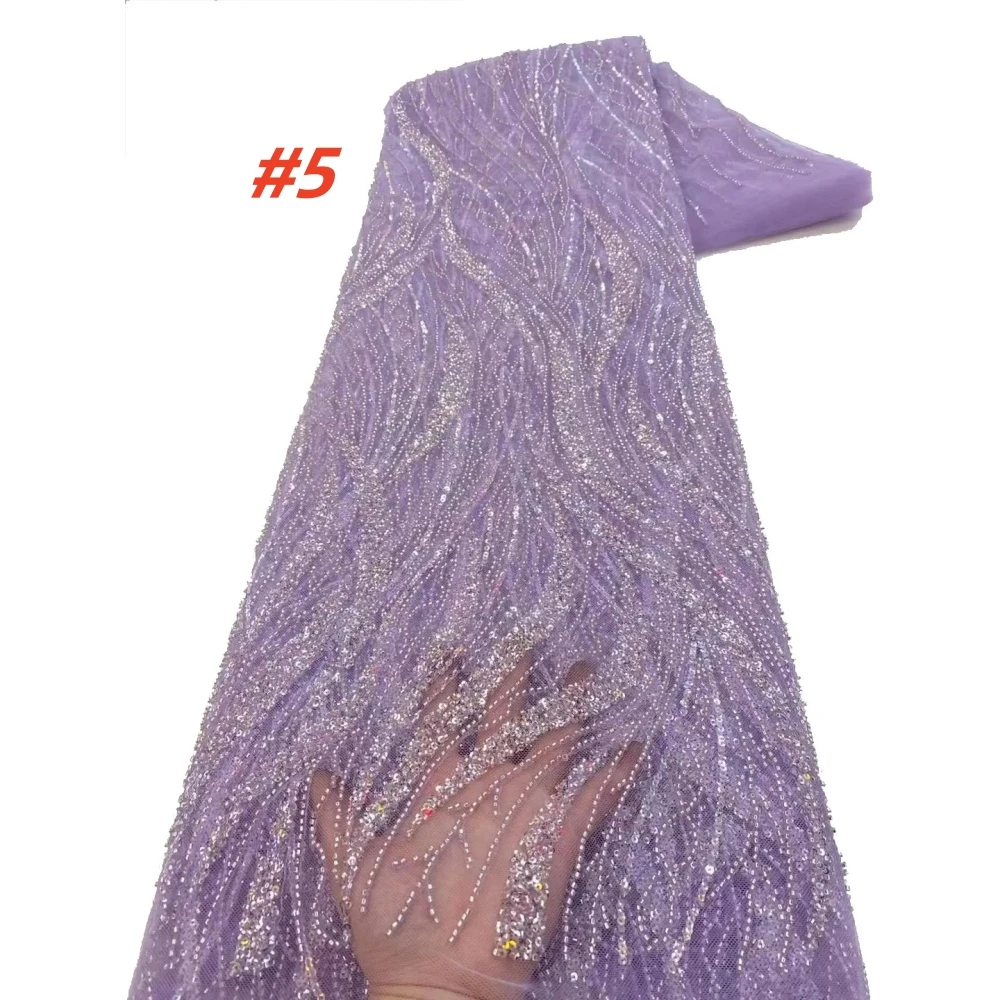 Tessuti di pizzo da sposa nigeriano con perline di lusso africano 2025 Tessuto di pizzo francese con paillettes di alta qualità per abiti nigeriani