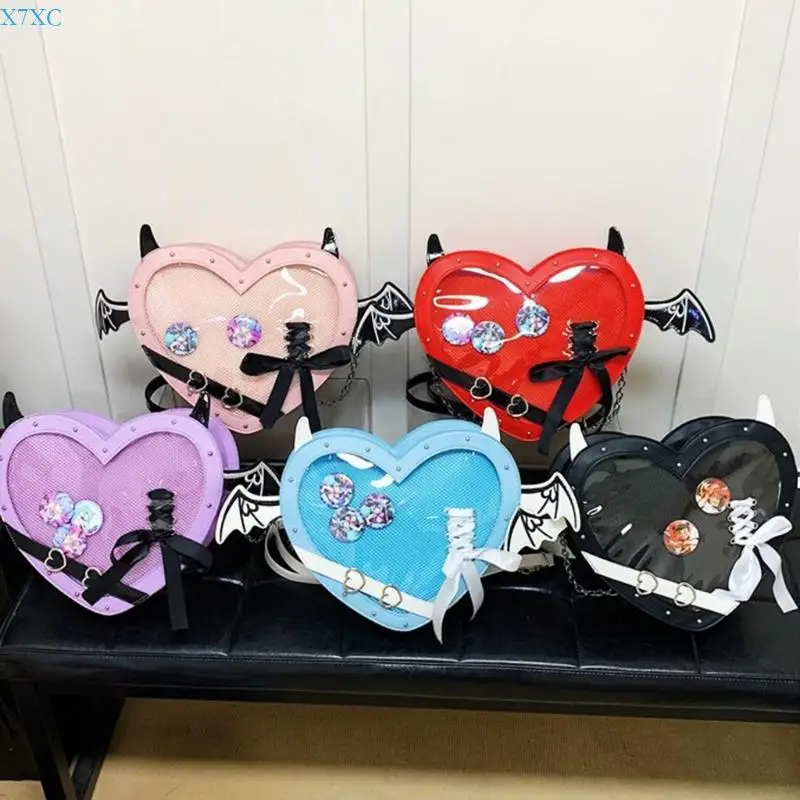 

X7XC Sweet Bows Shoulder Bag Japanese Bag Heart Crossbody Bag