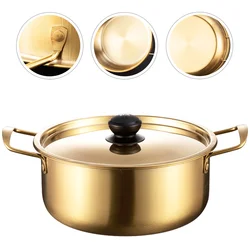 Instant Noodle Pot Stainless Steel Shrimp Boil Gold Ramen Noodles Korean with Cover Large Soup Kitchen Cooking Pans