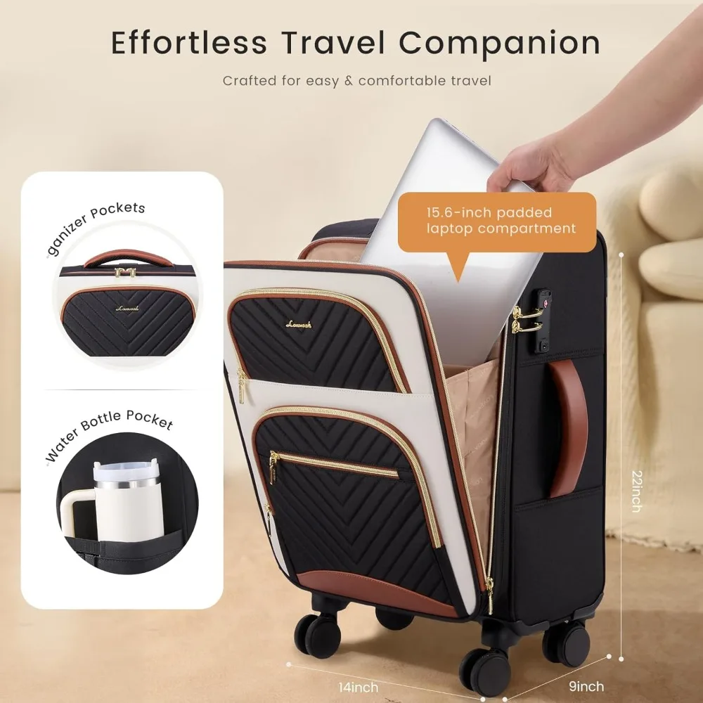 Airline Approved Large Waterproof Softside Carry-On Suitcase 22x14x9 with 3 Packing Cubes, Lightweight Luggage for Travel