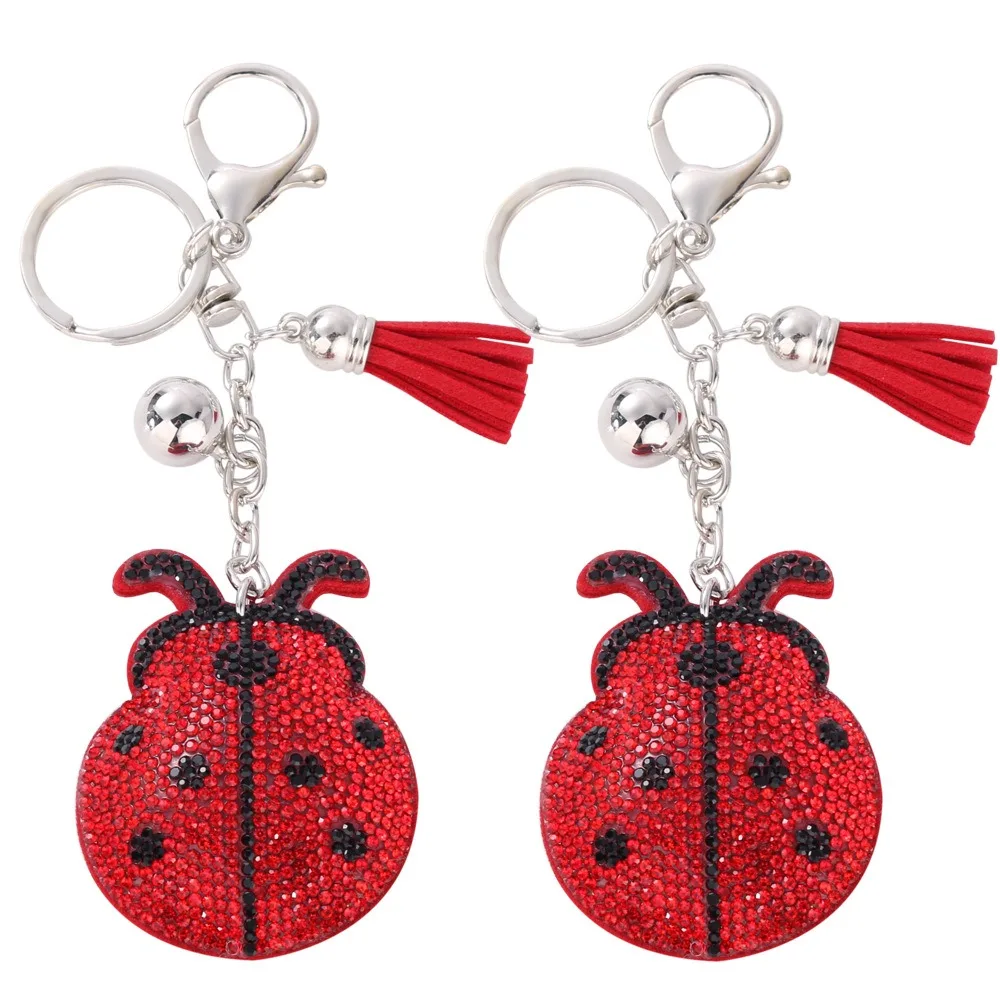 Zinc Alloy Ladybug Keychain Pretty Multipurpose Easy to Use Ladybird Key Chain Red Tassel Crystal Keychain Bag
