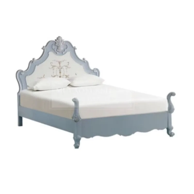 

French light luxury solid wood carving flower double bed painted princess bed European villa luxury master bedroom wedding bed