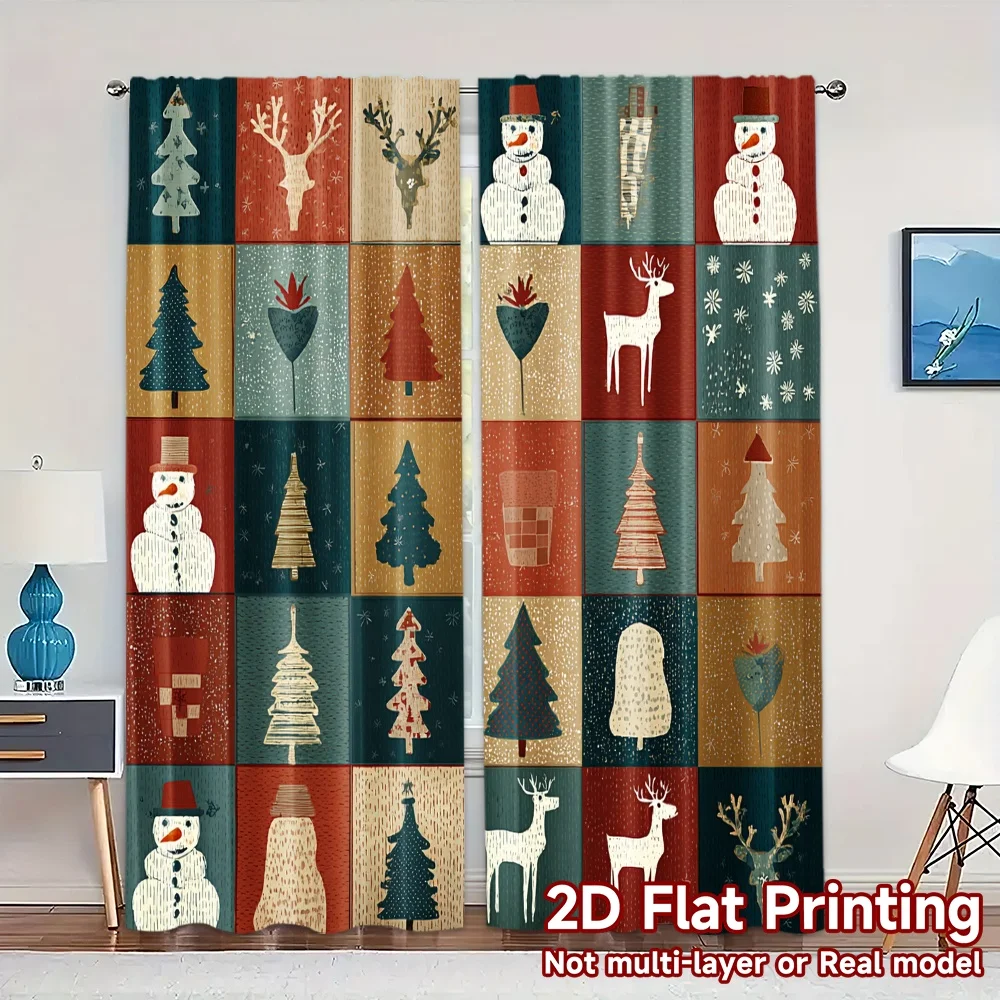 2D Flat Printing,JIT 2pcs, Curtains (Without Rod) Festive Patchwork Modern Curtains&Window Treatment Versatile Polyester Fabric