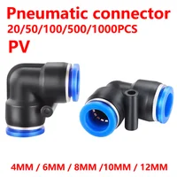 20 piezas conector rápido neumático PV codo de 90 grados plástico 4mm 6mm 8mm 10mm piezas de aire tubo empuje en agua conector rápido 2 vías