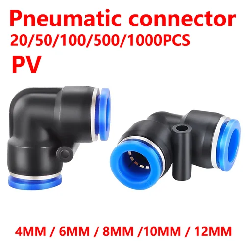 Imagen 1 del producto 20 piezas conector rápido neumático PV codo de 90 grados plástico 4mm 6mm 8mm 10mm piezas de aire tubo empuje en agua conector rápido 2 vías