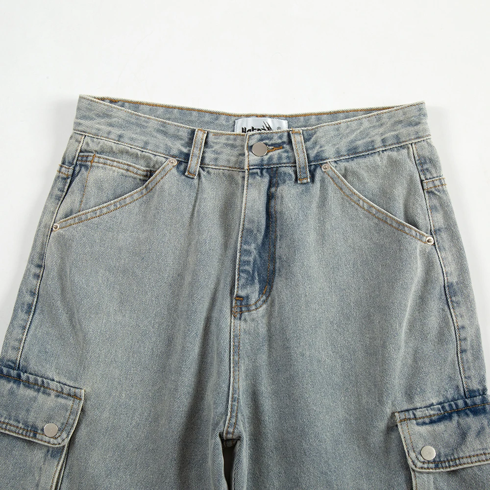 الشارع الشهير المتعثرة التصحيح جيوب البضائع الدنيم الجينز ملابس للرجال الهيب هوب الشارع نمط عادية الدينيم مضيئة روك إحياء الجينز #3