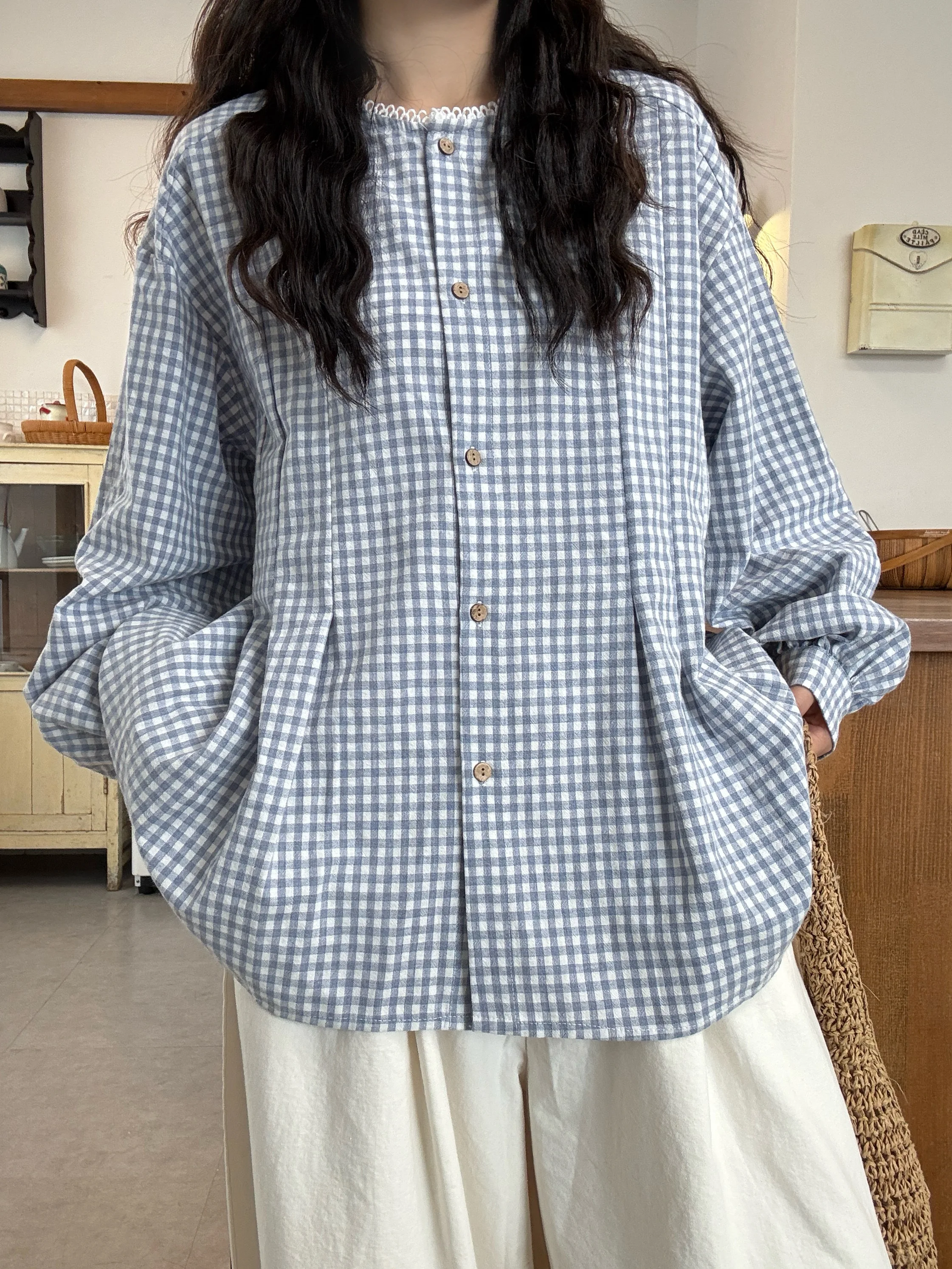 

Kumikumi Lazy Style Long Sleeve Shirt Women's Spring Japanese Chic Loose Slimming Versatile Top Korean Commute Pattern