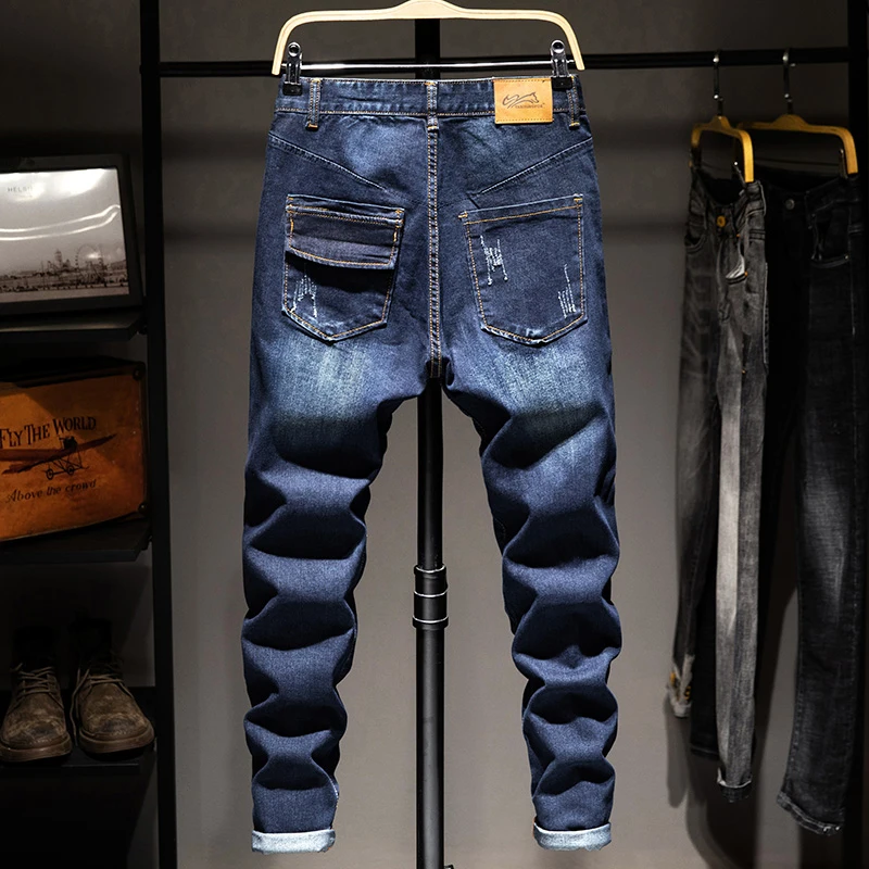 Autumn and Winter New Styles Men's Patchwork Jeans Straight Fit Slim Fashion Stretch Men's Jeans Large Size 28-44