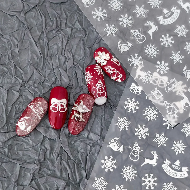 3D Snowflake Nail Stickers Thin Crisp Self Adhesive Ins Style Christmas Eve Theme Premium Glossy Vinyl for Women Party Decor