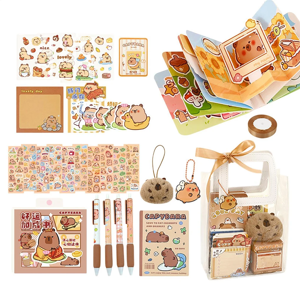 סט ציוד כתיבה Kawaii Abundant קרטון מתנת יומולדת חמודה עם תיק יד מתנת סיום לתלמידי בית ספר יסודי