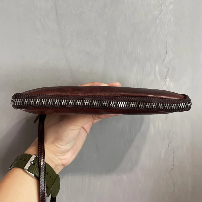 AETOO New leather wallet men\'s long zipper trendy retro mobile phone bag Japanese and Korean simple men\'s clutch bag men\'s leat