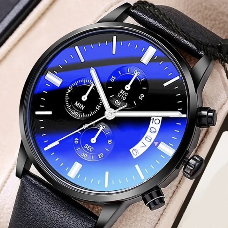 Fashion Men\'s Business Watch Top Brand Luxury Male Quartz Watches Minimalist Casual Leather Strap Calendar Wristwatch Men Clock