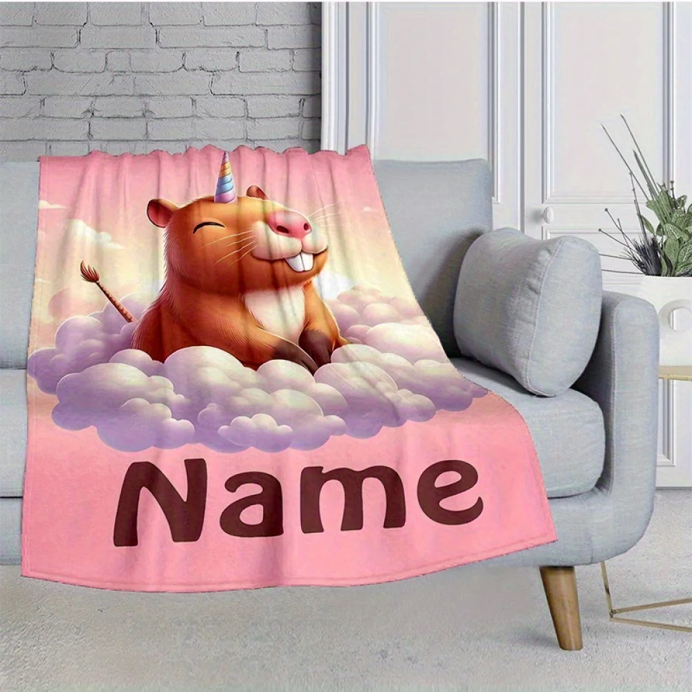 اسم شخصي بطانية كابيبارا السحابية القابلة للتخصيص، قابلة للغسل في الغسالة لجميع المواسم، سرير سفر منزلي للتخييم العالمي