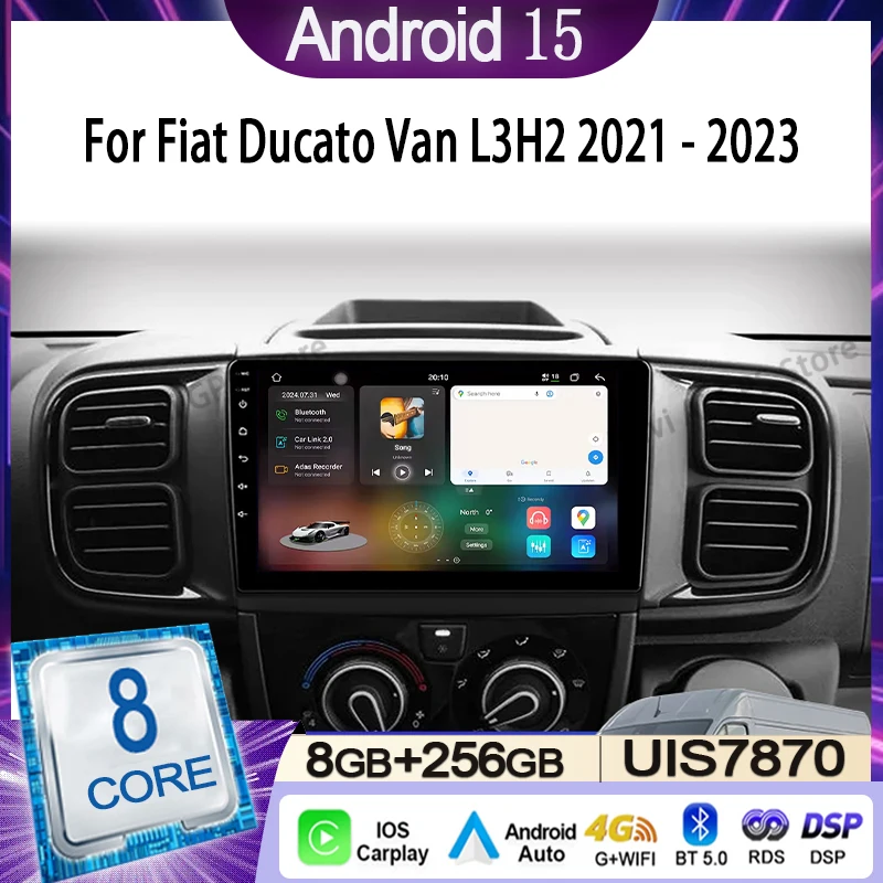 Автомобильный радиоприемник для Fiat Ducato Van L3H2 2021-2023, мультимедийный видеоплеер, навигационный стерео GPS, Android 15, беспроводной Carplay DSP WIFI