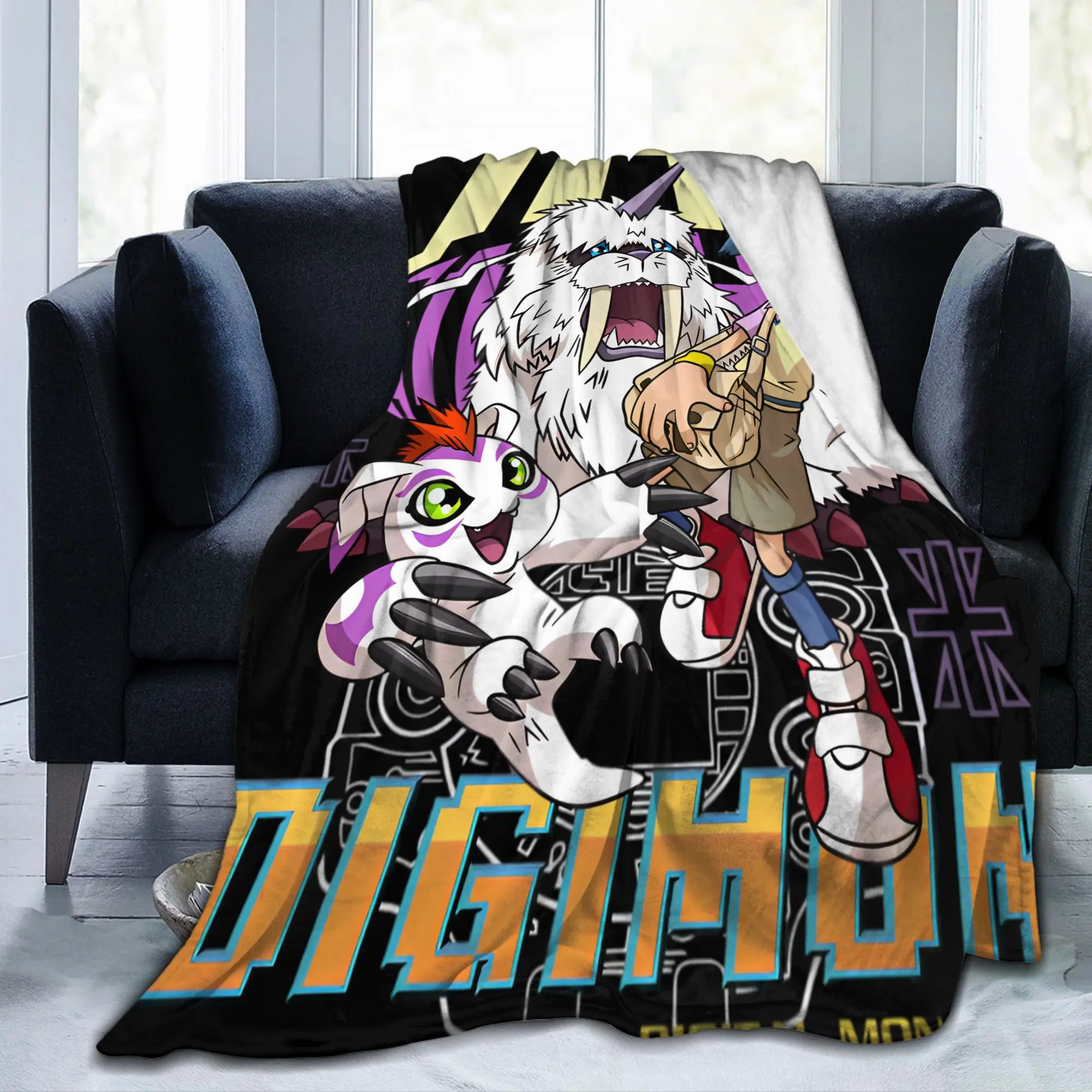 Digimon Kido Jo Gomamon Flannel Blankets Monster Anime Awesome Throw Blankets for Home Hotel Sofa 125*100cm Soft