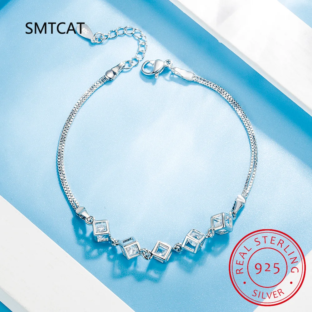 Moissanite Rubik\'s Cube Bracelet 925 Sterling Silver Square Bracelet for Women Man Sparkling Lab Diamond Party Jewelry 2024
