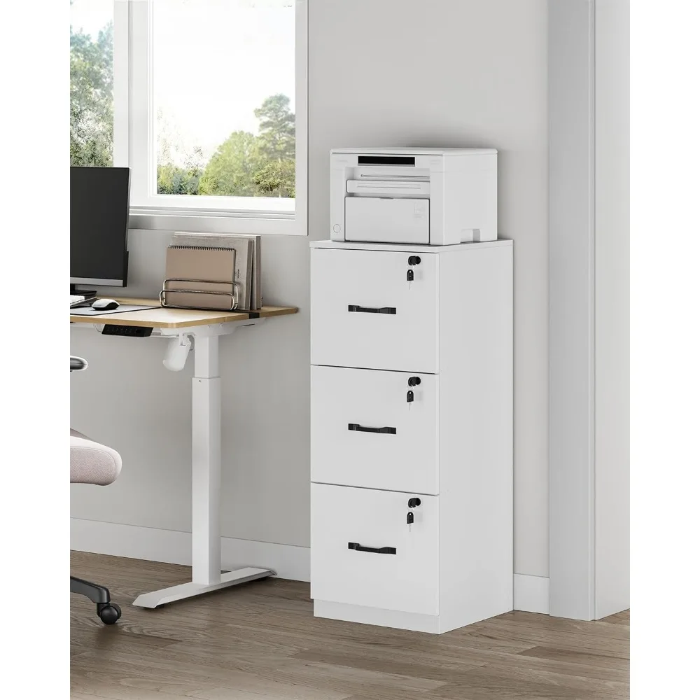 

3 drawer vertical file cabinet, home office file cabinet, printer stand, with 3 lockable drawers and adjustable hanging rods