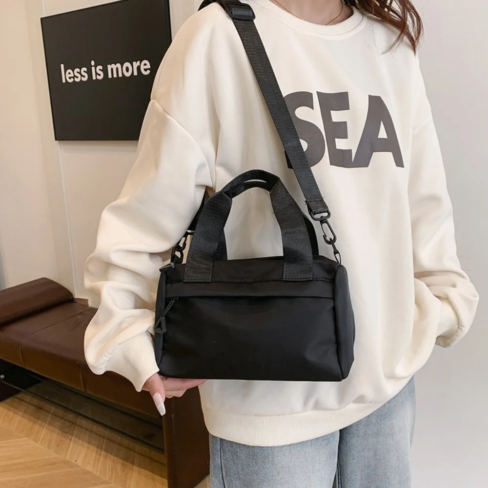 

Portable Solid Color Canvas Crossbody Bag Multi-Purpose Lightweight Nylon Shoulder Bag Tote Bag Zipper Small Square Bag Women