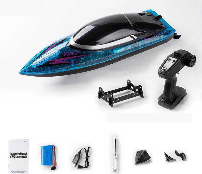 High speed remote-controlled ship 42CM large hull 30KM/h High speed speedboat Full body shining light combination High density w