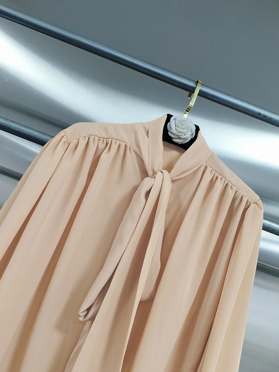 CHICEVER Solide Gespleißt Spitze Up Hemd Weibliche Stehkragen Langarm Lose Elegante Intellektuelle frauen Shirts Herbst Mode