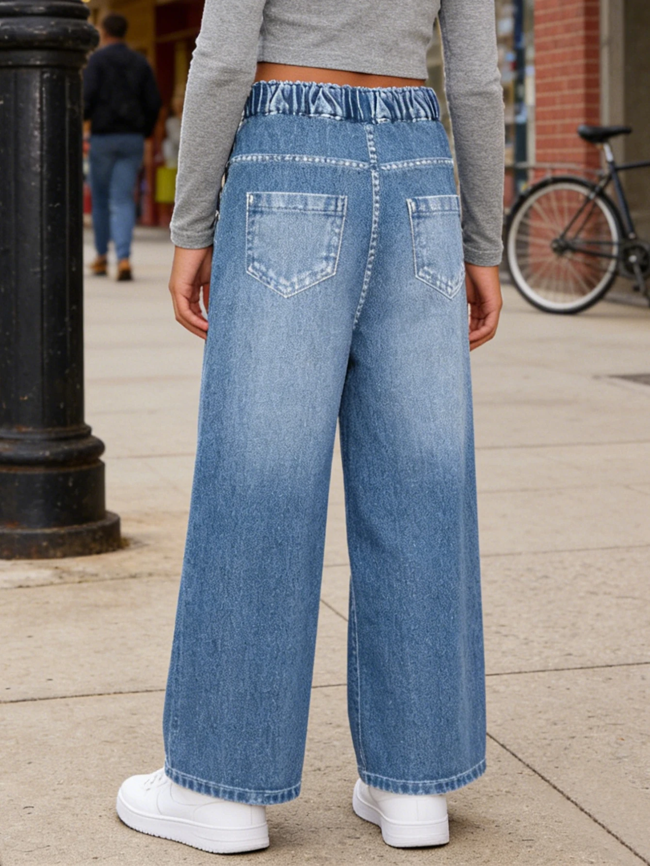 2026 Children's Sweet and Cool Flower Slogan + Ripped Simulated Jeans Children's Soft and Cute Street and Girl's Vitality Pants
