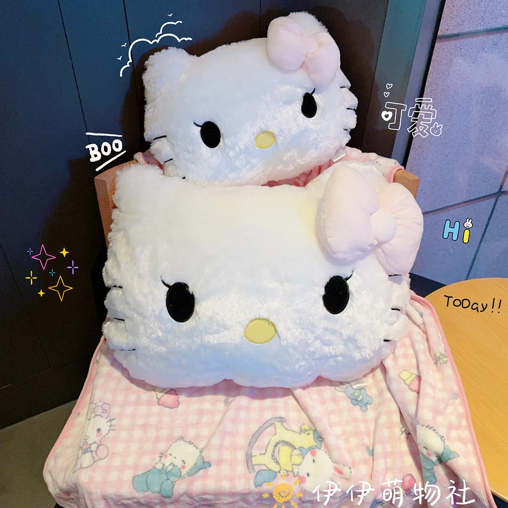 كبيرة الحجم لطيف مرحبا كيتي ألعاب من نسيج مخملي سانريو أنيمي الأجهزة الطرفية مرحبا كيتي بلوشيز وسادة بطانية KT القط مرحبا كيتي محشوة دمية