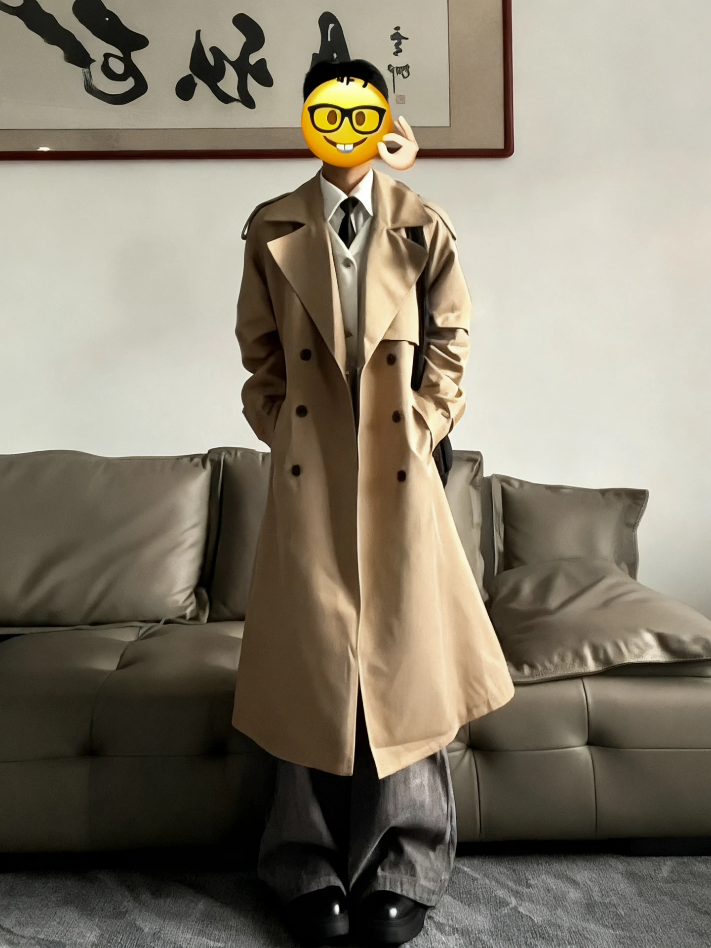 

Корейское мужское пальто средней длины в студенческом стиле, с двойным рядом пуговиц, до колен, в стиле Хепберн, ветровка, стильное, с длинными рукавами