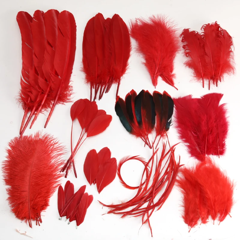 الريش الأحمر أوزة الديك بلوماس DIY بها بنفسك الحرف اليدوية مجوهرات غطاء الرأس الديكور الزفاف التطريز الاكسسوارات الحرف اليدوية #1