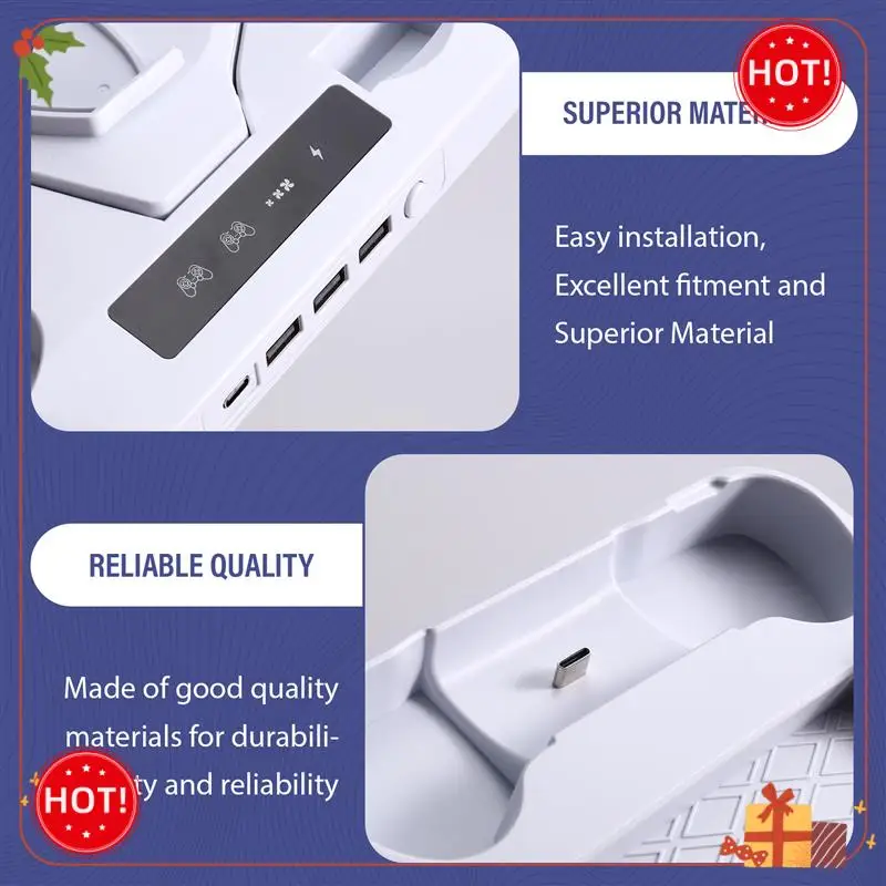 حامل شحن ABLE-Gamepad PS5، حامل شحن وحدة التحكم RGB، خطاف سماعة الرأس PS5، وحدة التحكم PS5 القرص والرقمي