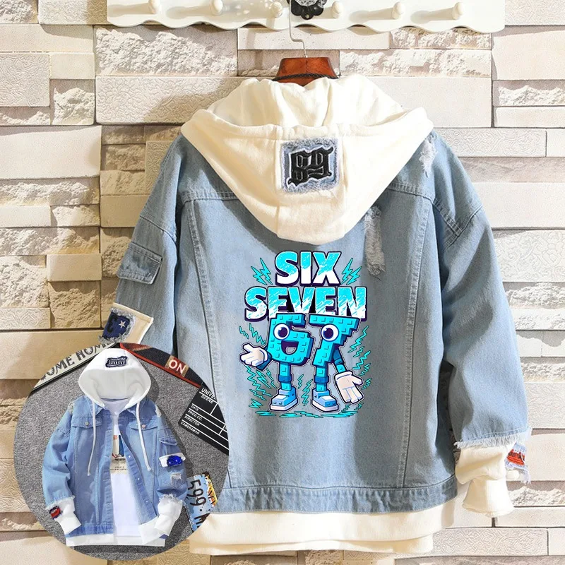 

Мужская джинсовая куртка Steal A Brainrot Cotton Coats 67 Six Seven с принтом по мотивам фильма, модная и удобная, отличный подарок