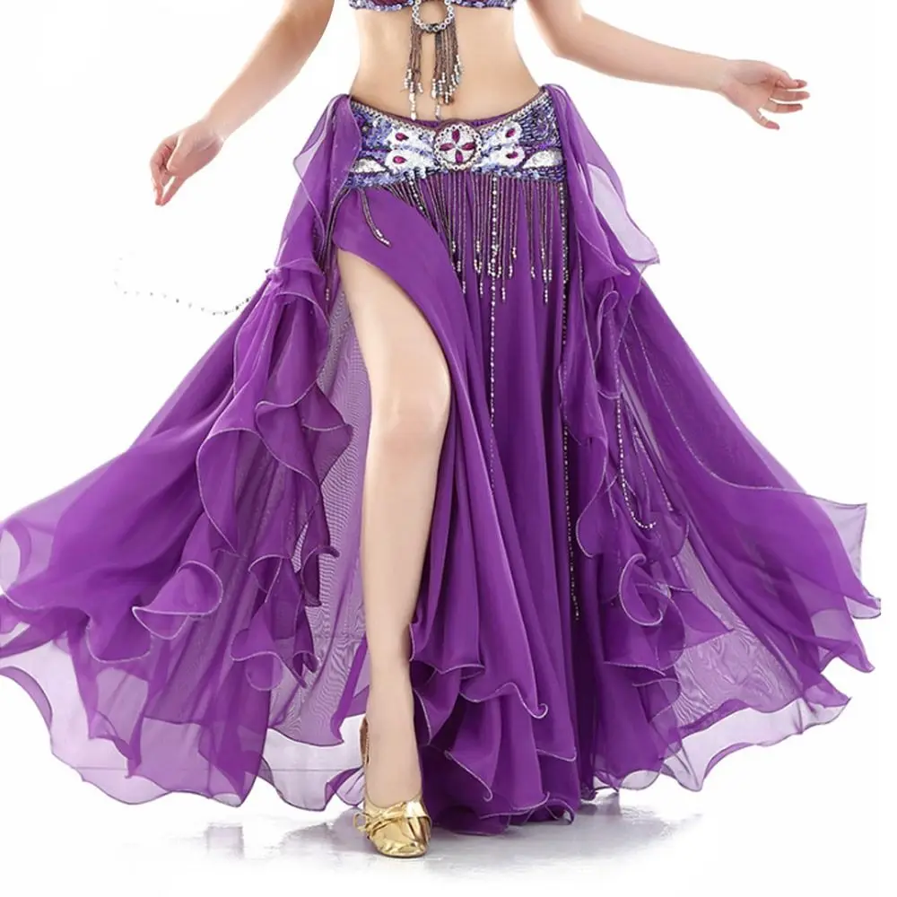 Belly Dancing Skirt Women Chiffon Spanish Skirt Shiny Sequins Tassels Dancing Skirt Show Costumes