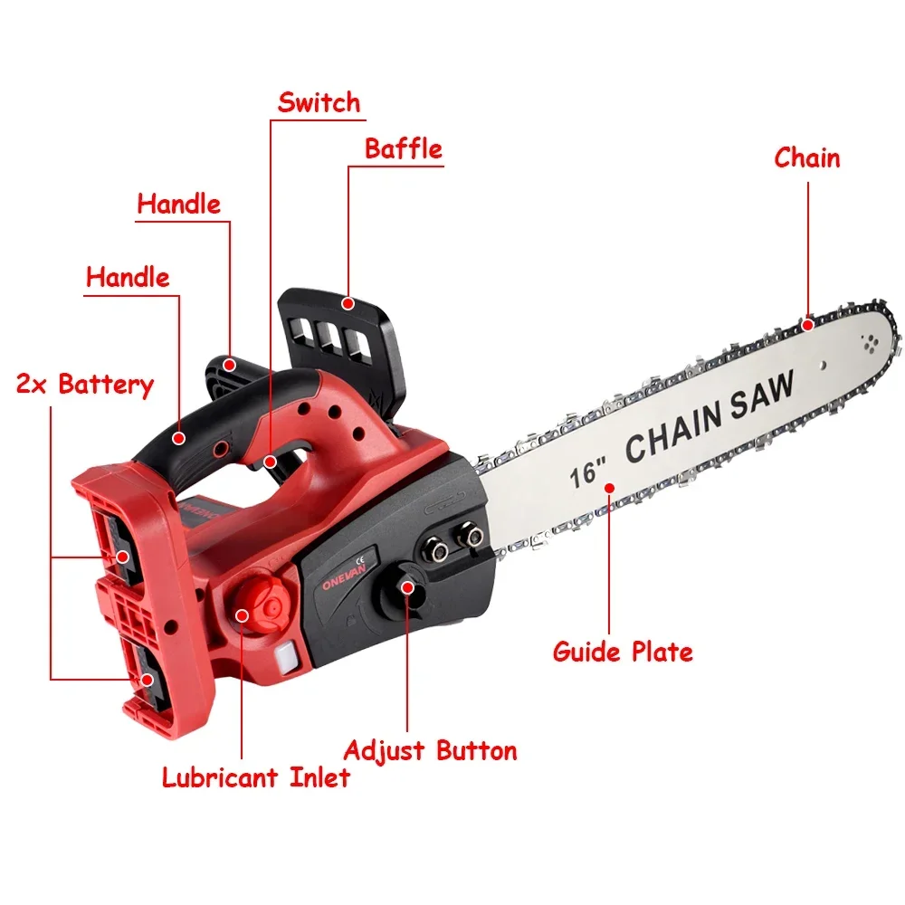 16 Inch Brushless Electric Chainsaw Cordless Battery Saw 7980W Garden Woodworking Cutting Power Tool Machine For Makita Battery