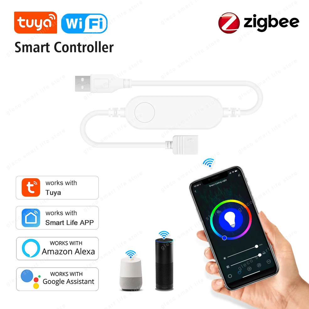 Tuya Smart Wifi USB Led Strip Light Controller Zigbee RGB RGBW RGBWW Dimmer Switch For DC5V Led Tape Work With Alexa Google Home