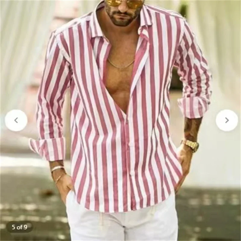 

Men's Suits Office Shirt Tops Striped Lines Casual Outdoor Streetwear Spring Summer Premium Soft Material Plus Size 2024